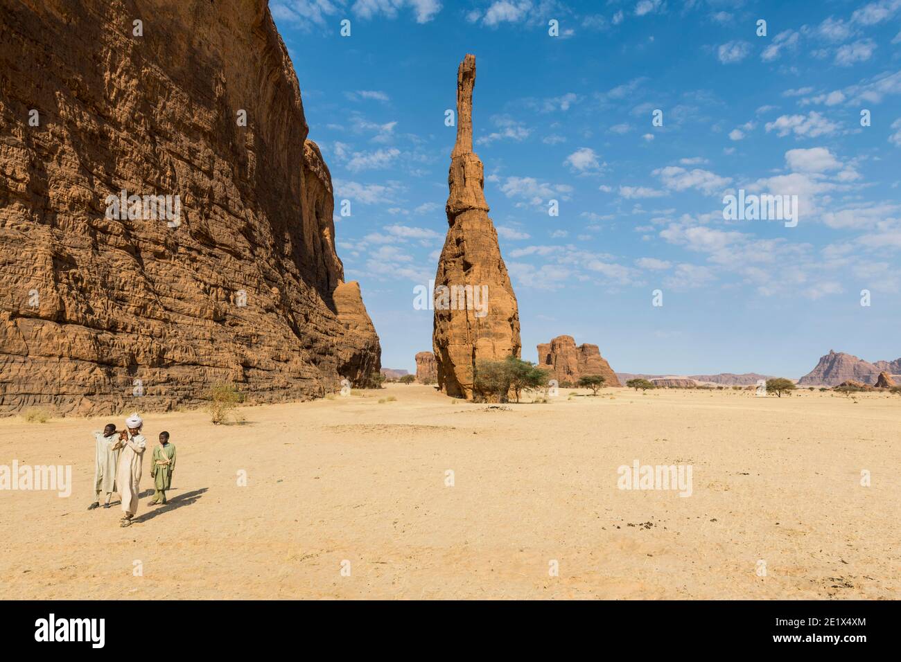 Unica torre rocciosa, altopiano di Ennedi, Ciad Foto Stock