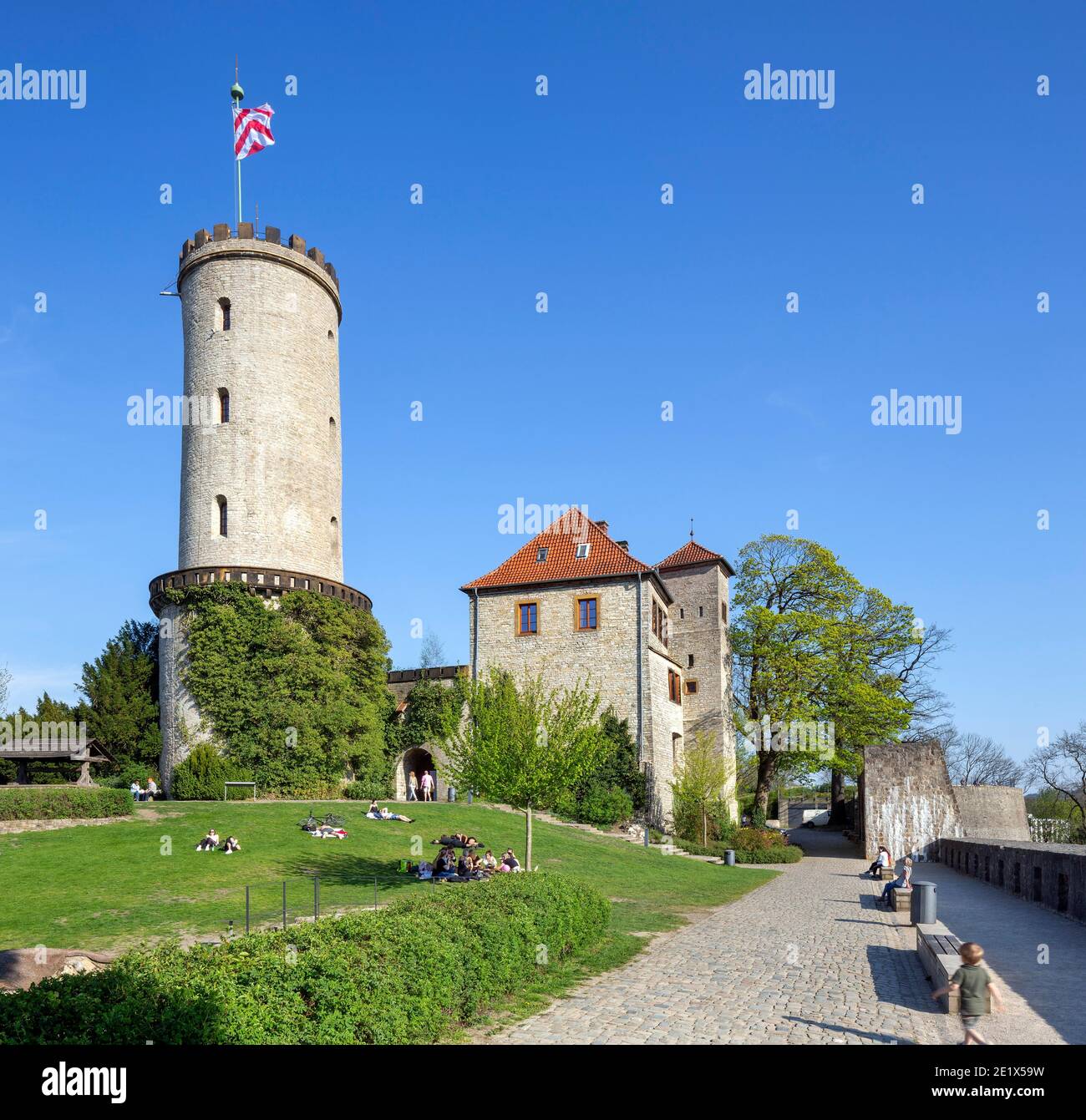 Castello di Sparrenburg o Sparrenberg, simbolo della città di Bielefeld, Bielefeld, Westfalia orientale, Renania settentrionale-Vestfalia, Germania Foto Stock
