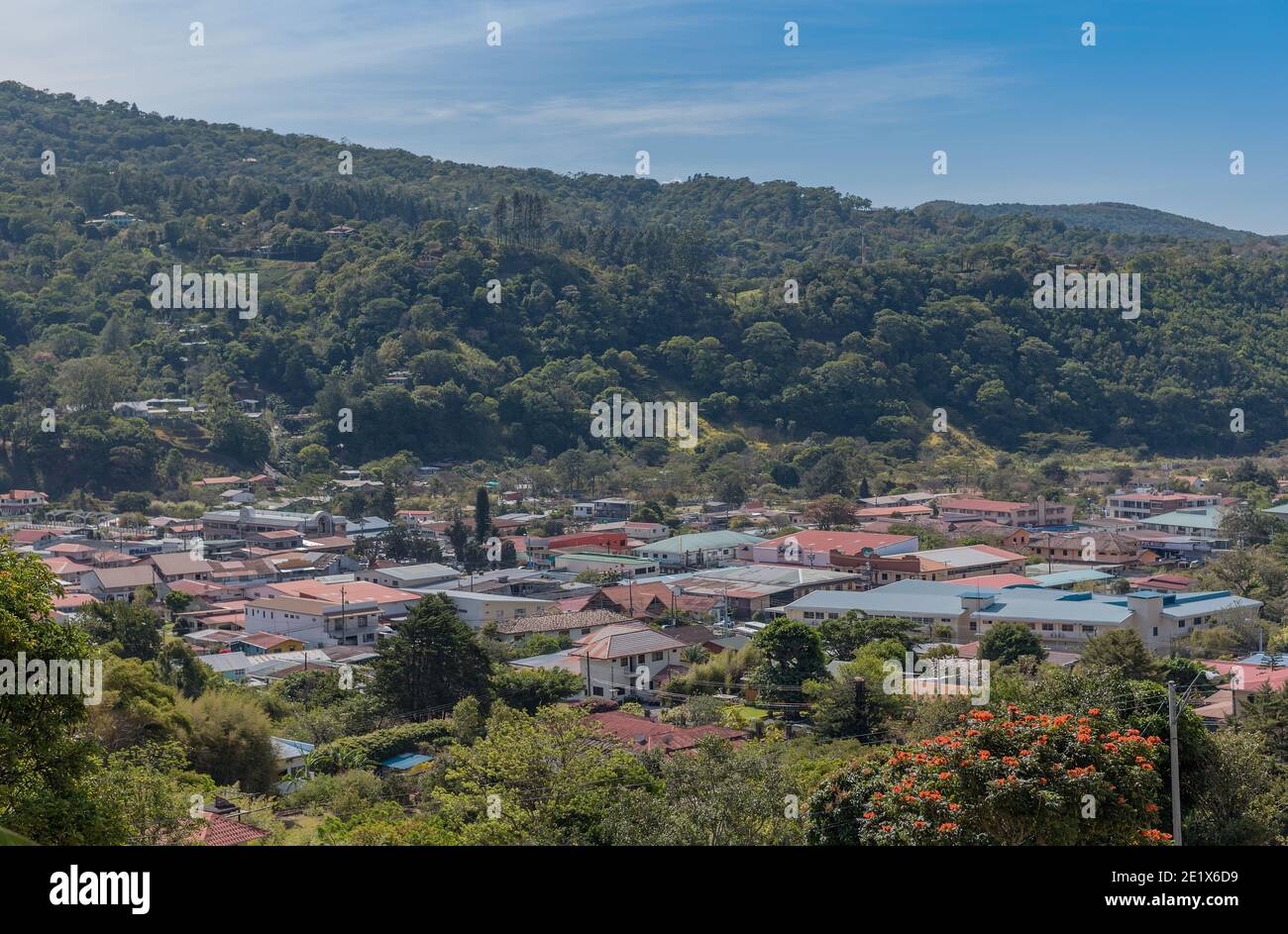 Vista della valle e della città di Boquete, Chiriqui, Panama Foto Stock