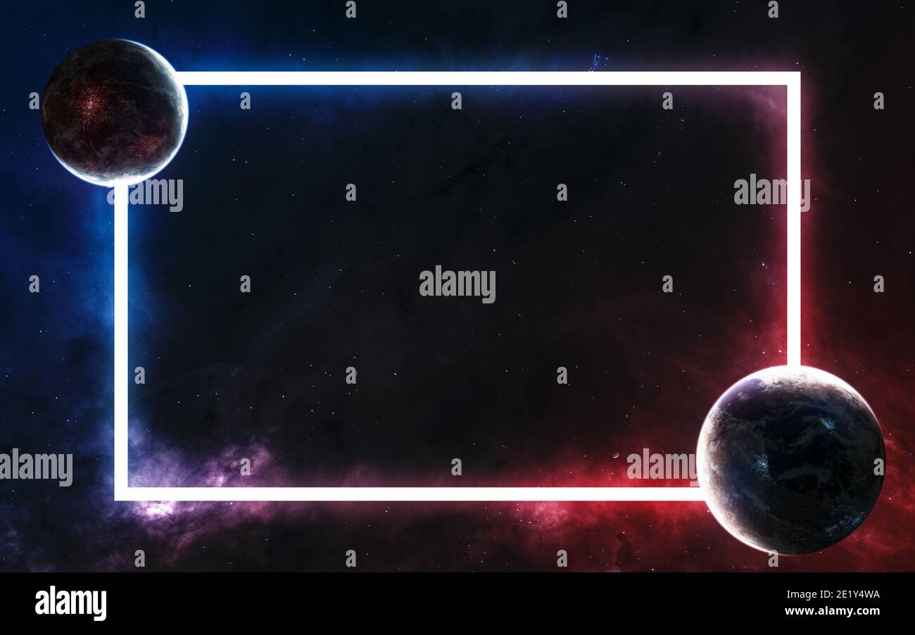 Pianeti di spazi profondi con sfondo blu e rosso Foto Stock