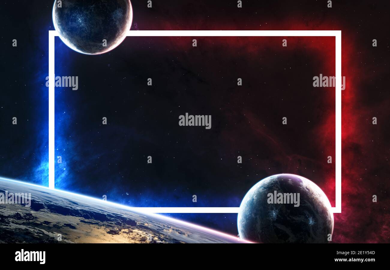 Pianeti di spazi profondi con sfondo blu e rosso Foto Stock