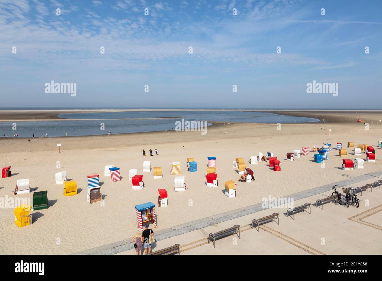 Spiaggia di sabbia a Borkum, Isola Frisone Est, frisia Est, bassa Sassonia, Germania, Europa Foto Stock