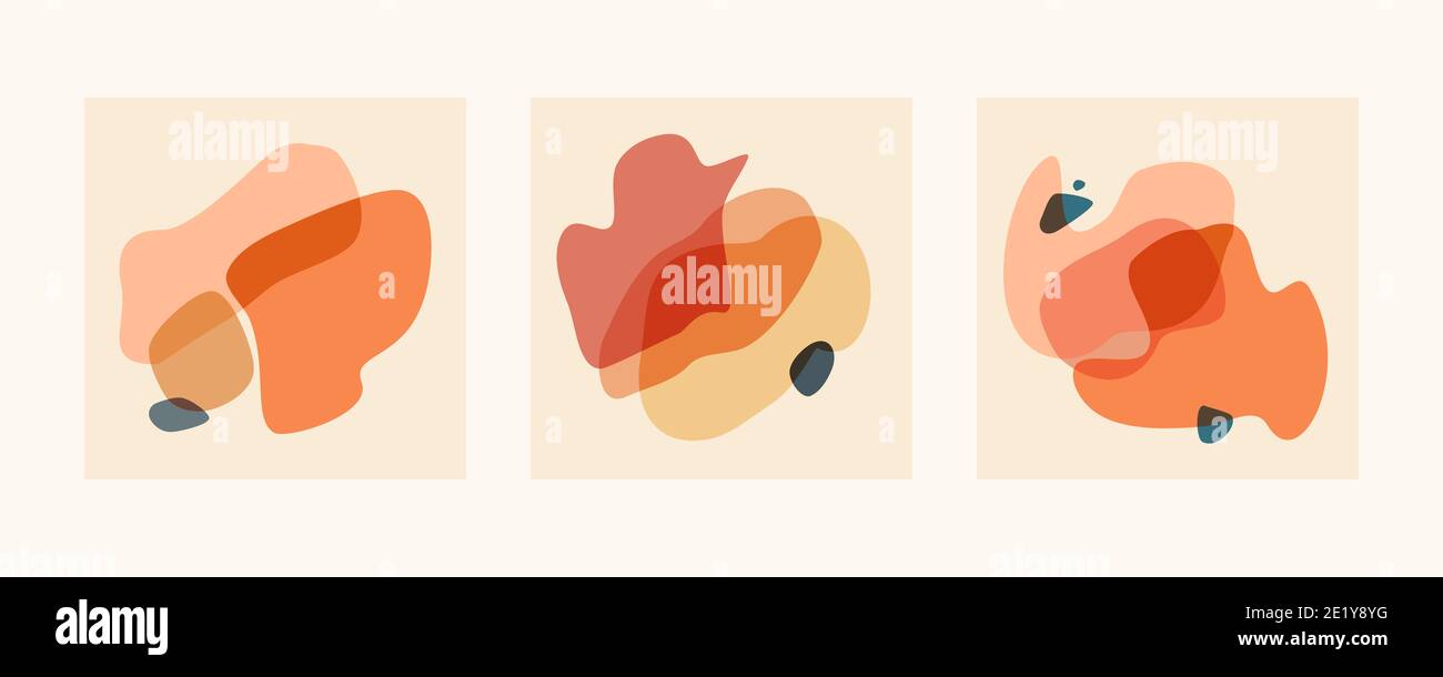 Modelli astratti per post sui social media, logo, branding, biglietti da visita, inviti, stampe, volantini o presentazioni. Set di composizioni per forme organiche piatte Foto Stock