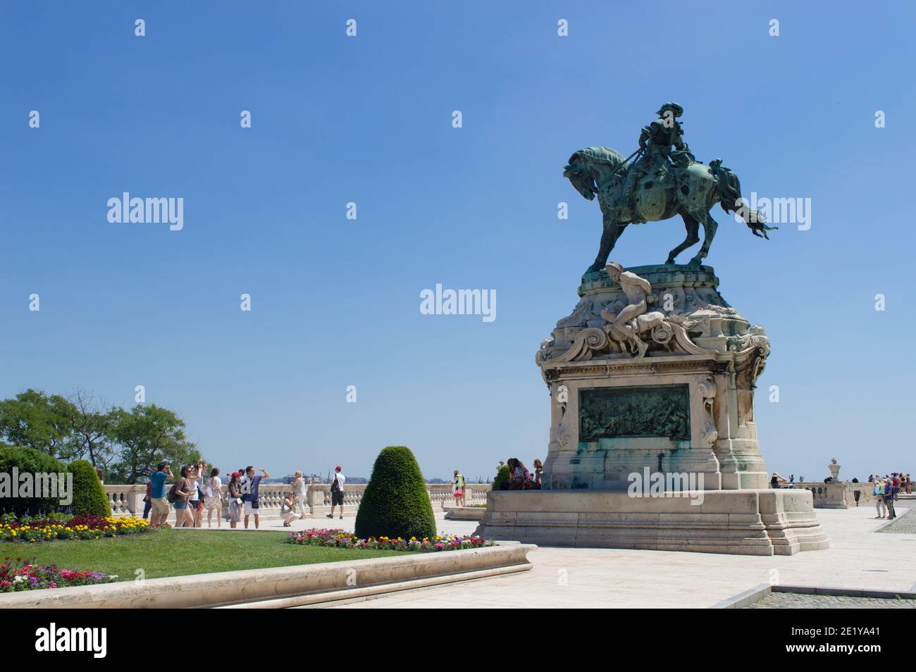 Budapest, Ungheria: Visita turistica alla famosa statua del Principe Eugenio di Savoia nel Castello di Buda Foto Stock