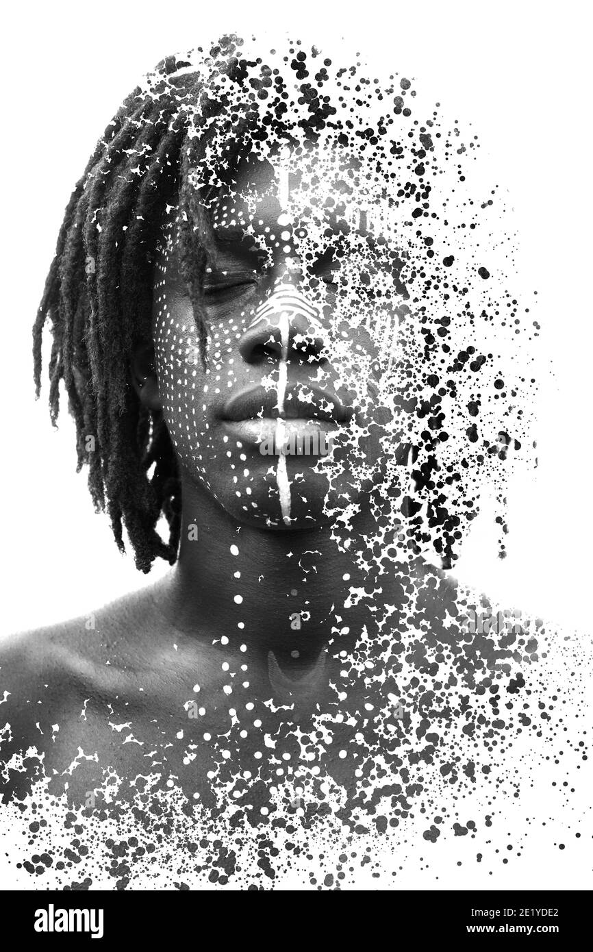 Un ritratto concettuale surreale in bianco e nero Foto Stock