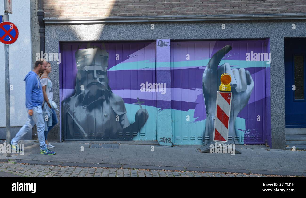Graffiti, Karl der Große, Johannitrestrasse, Aquisgrana, Nordrhein-Westfalen, Germania Foto Stock