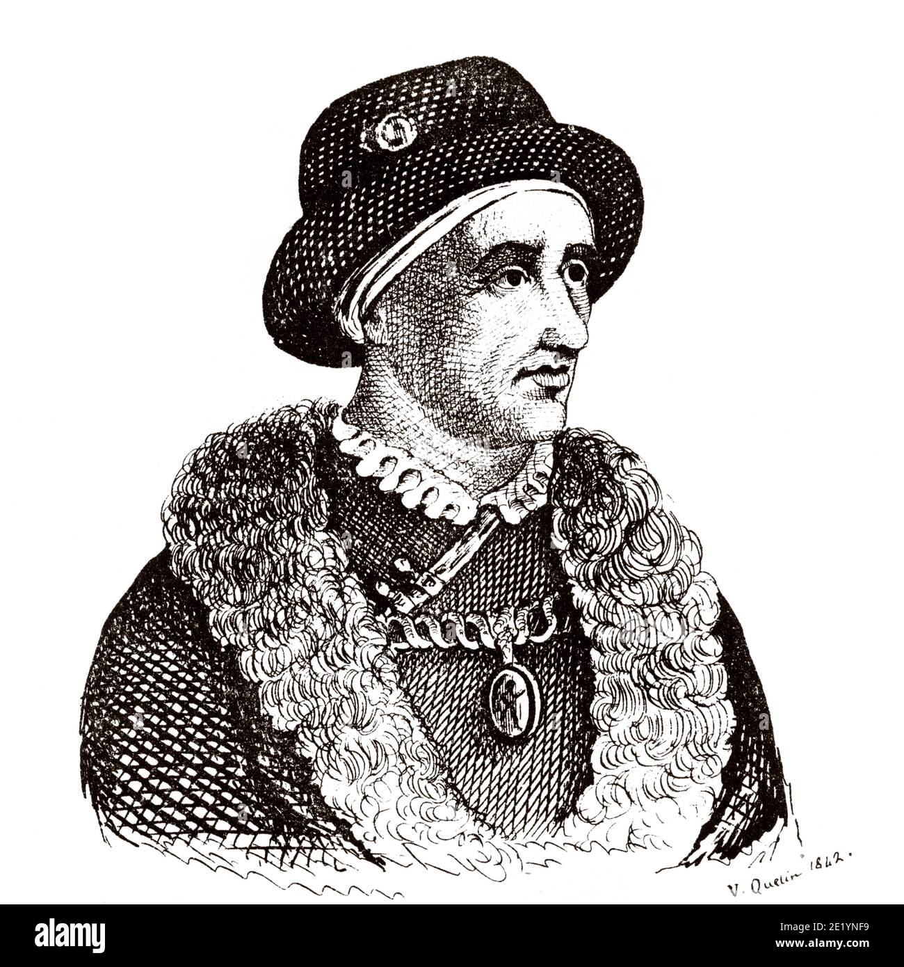Ritratto di Luigi XI il prudente, il ragno universale (1423 - 1483). Re di Francia dal 1461 al 1483. Casa di Valois. Storia della Francia, dal libro Atlas de la France 1842 Foto Stock