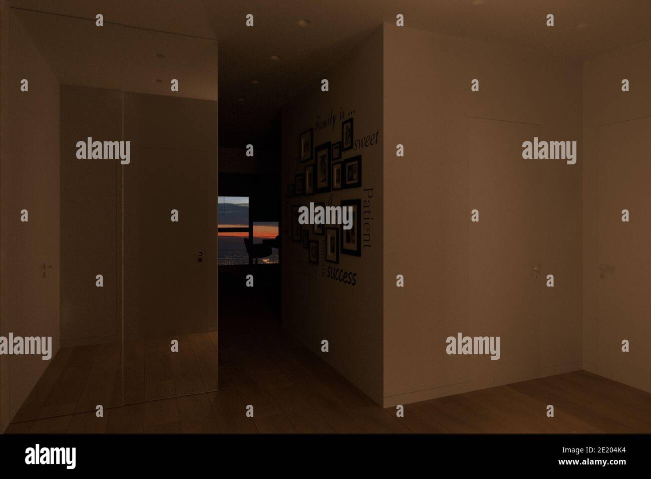 visualizzazione in 3d dell'interno della hall, appartamento cittadino Foto Stock