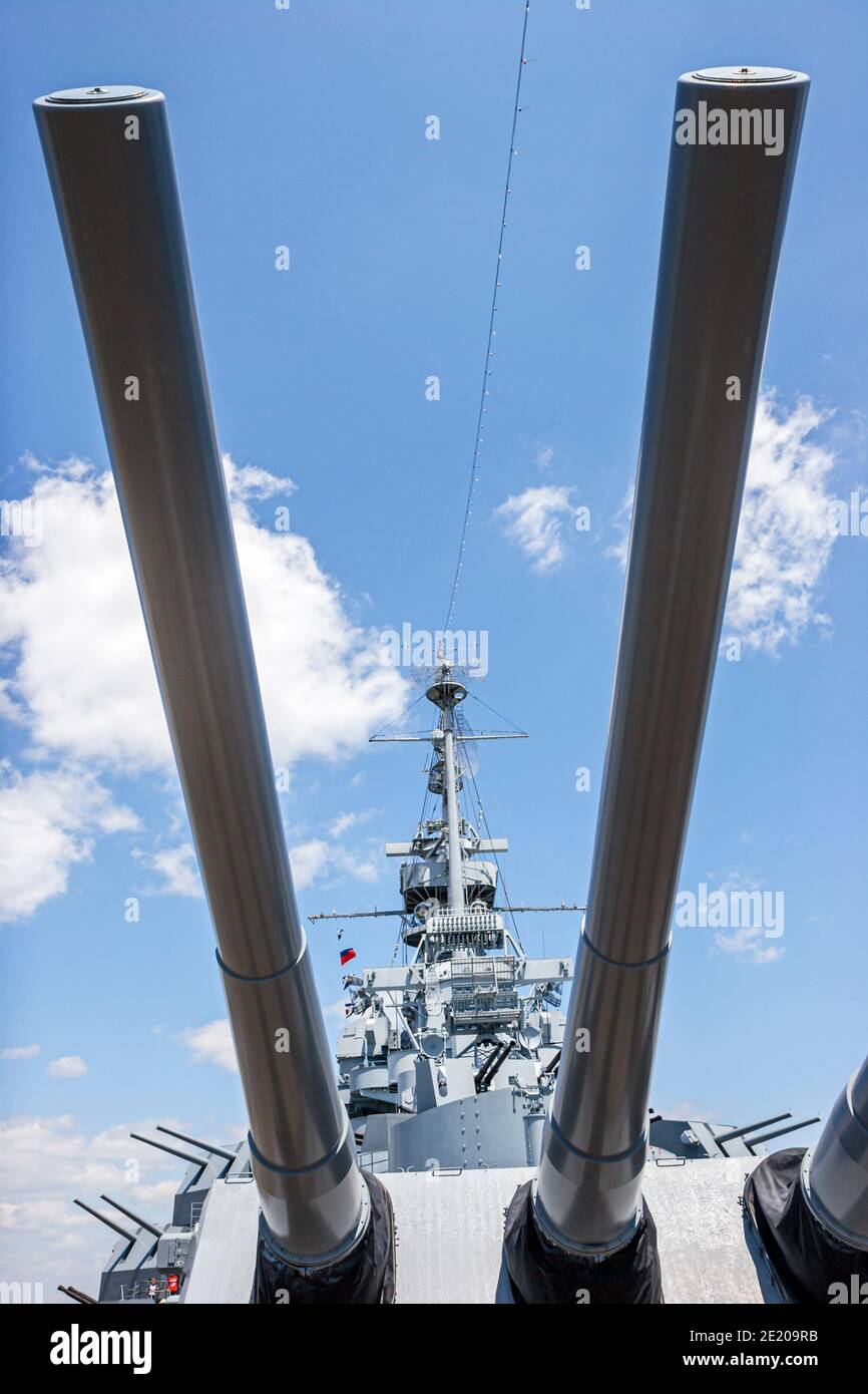 Alabama Mobile USS Alabama Battleship Memorial Park, mostre militari cannoni, Foto Stock