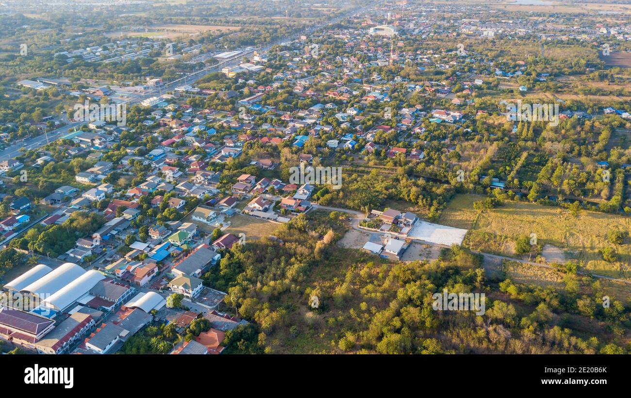 Quartiere residenziale con case e strade private, pianificazione territoriale concept Foto Stock