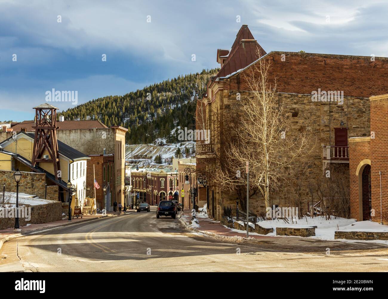 Central City, Colorado - 3 gennaio 2021: Negozi del centro e casinò con strade acciottolate di Central City, Colorado Foto Stock