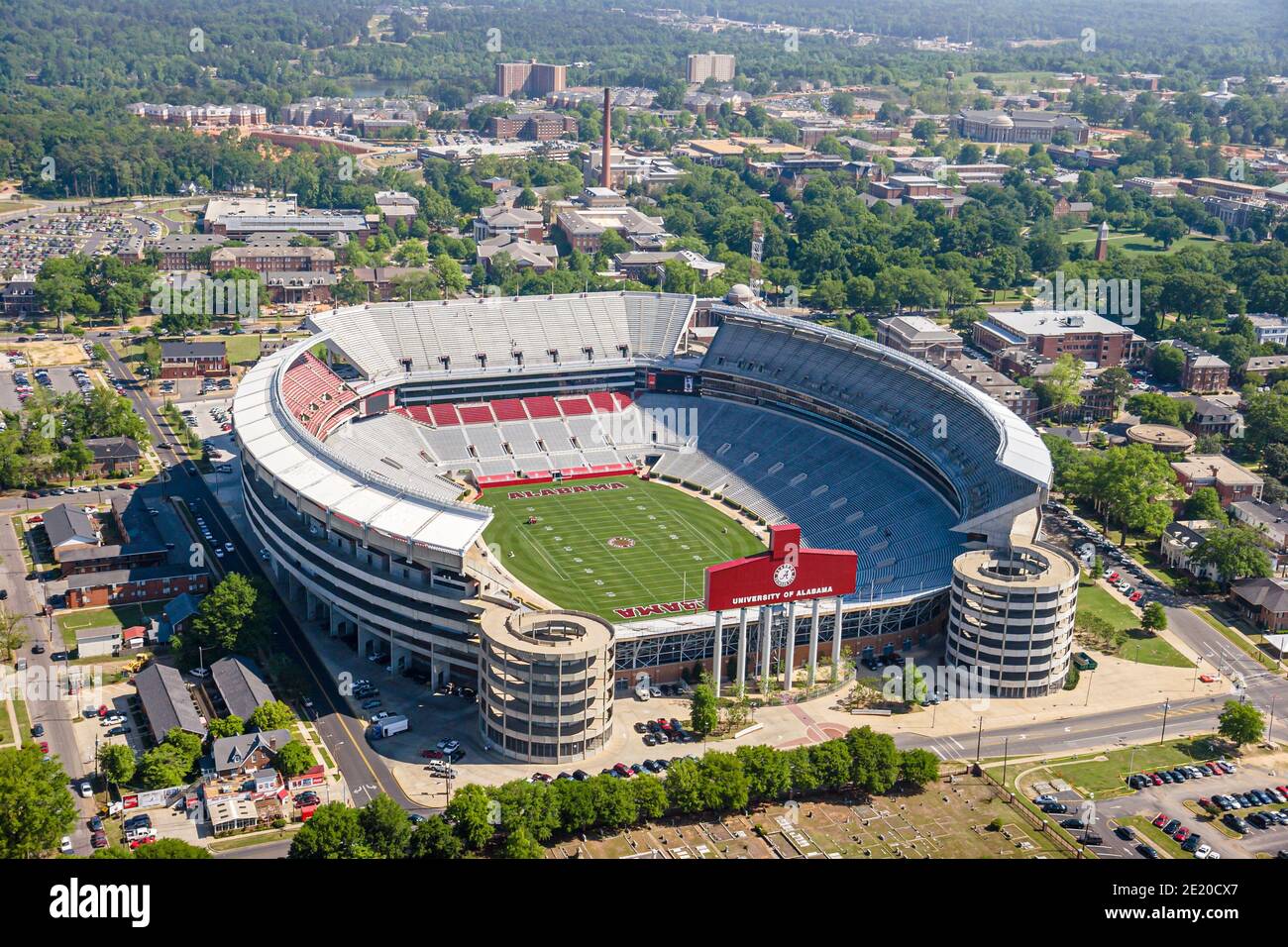 Tuscaloosa, Alabama, University of Alabama, campus dello stadio di calcio Bryant Denny, vista aerea dall'alto, Foto Stock