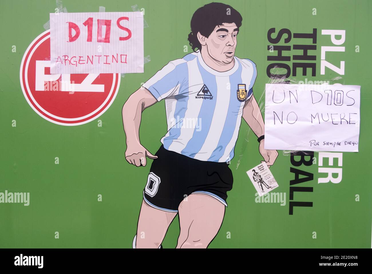 Un poster di Maradona sulle strade di Edimburgo, Scozia, Regno Unito. Foto Stock