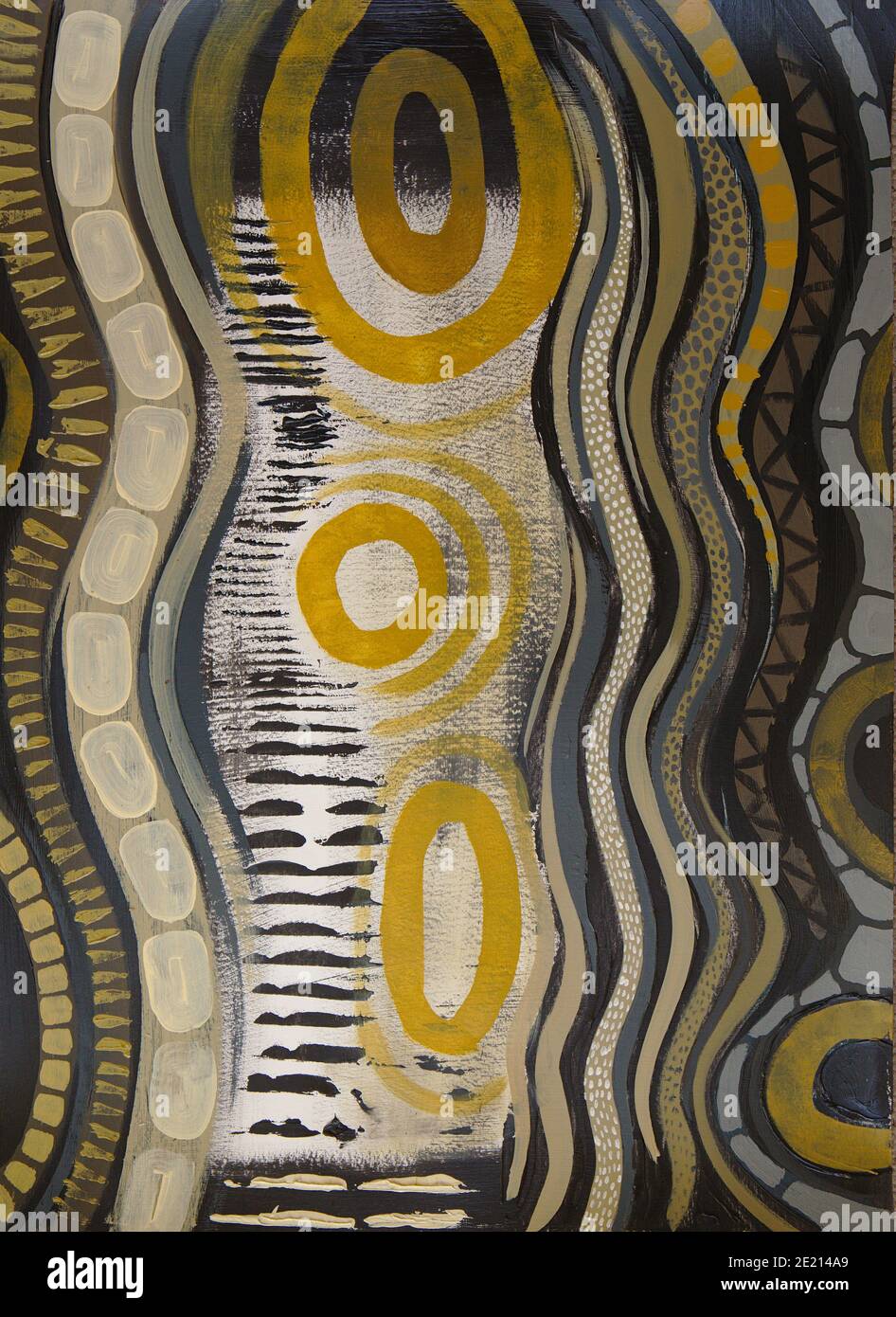 Pittura astratta con cerchi e linee ondulate Foto Stock