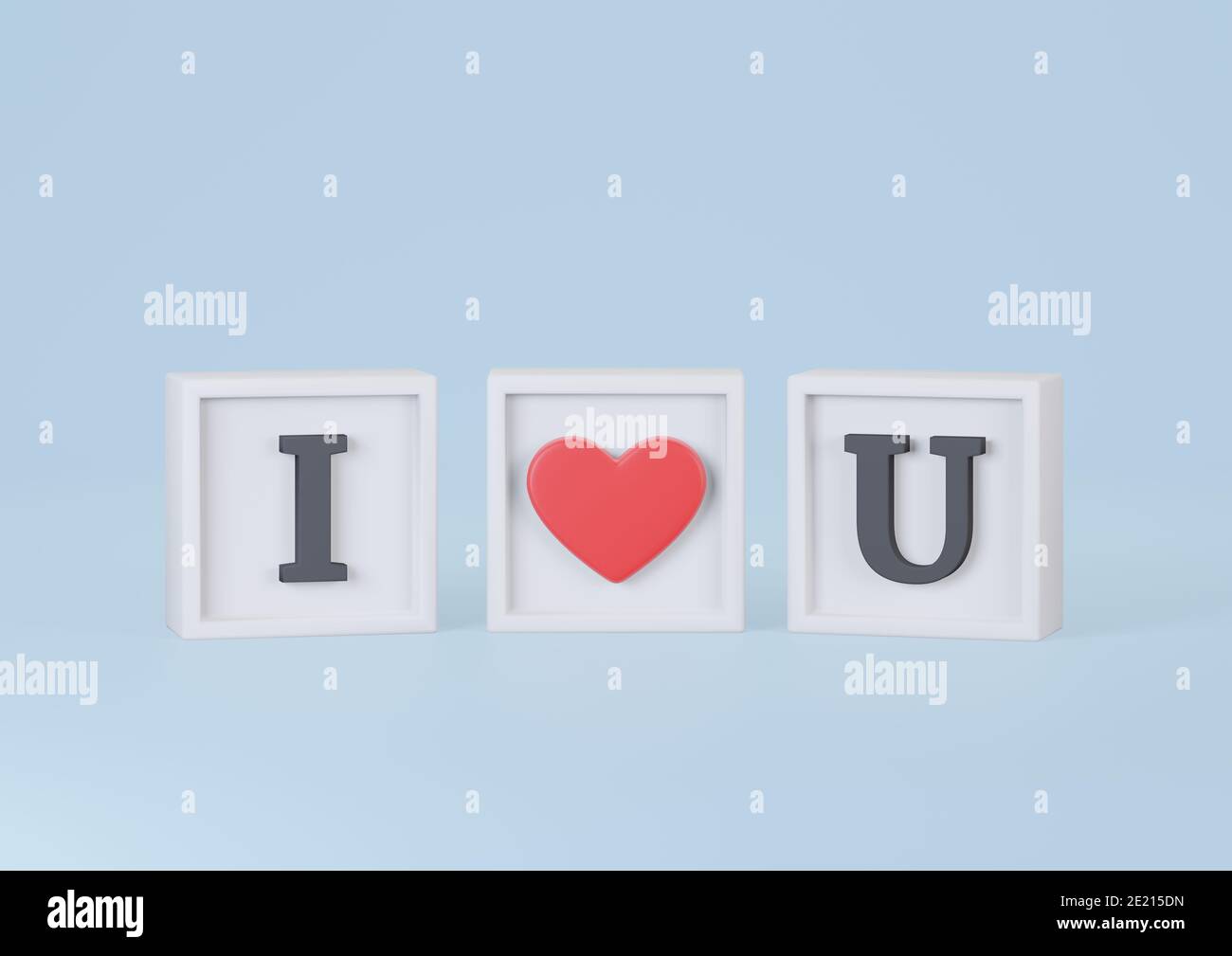 I Love U parole in Cube su sfondo blu. Concetto Happy San Valentino. Rendering 3d. Foto Stock