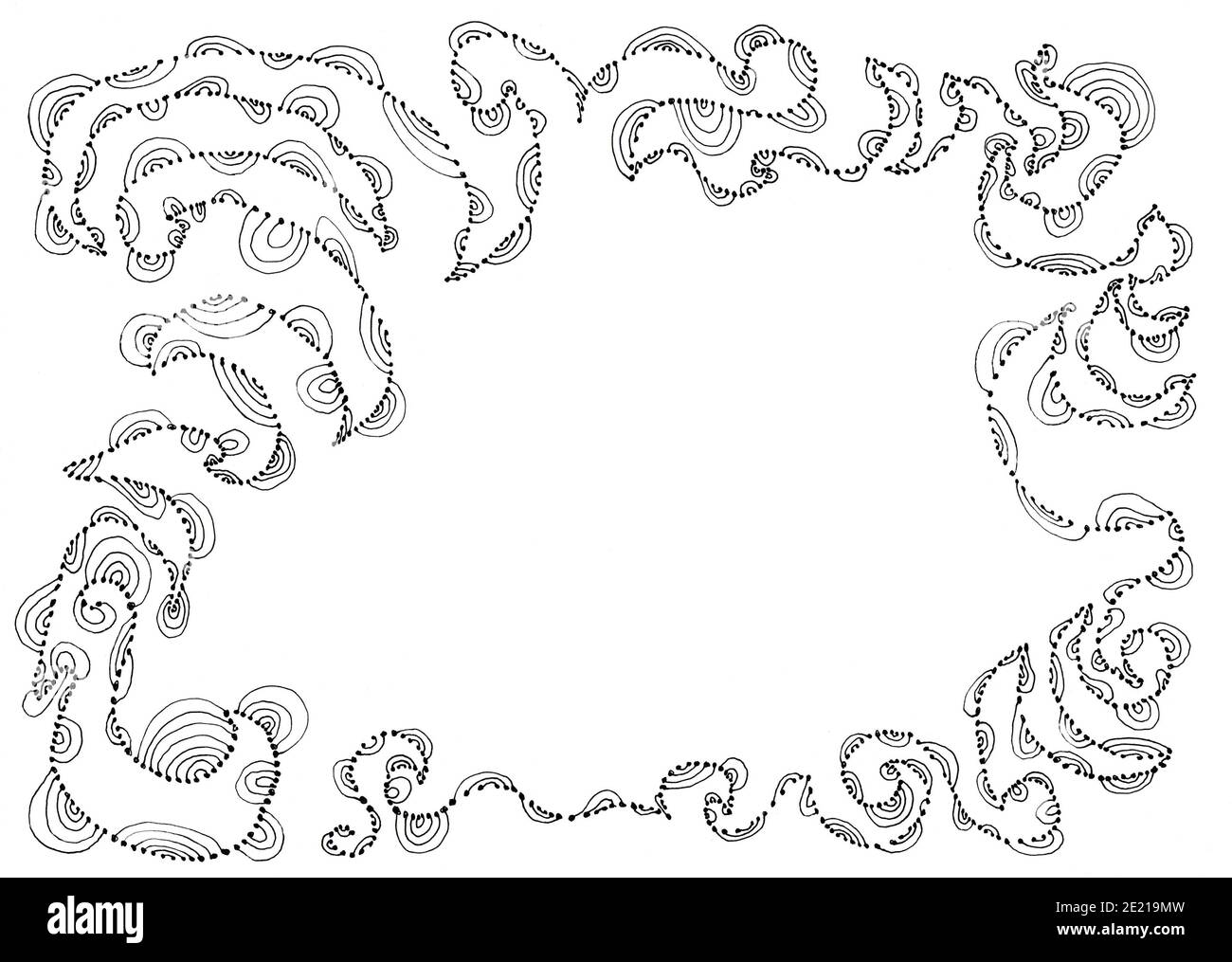 Ornamento a mano libera, linea nera su sfondo bianco, elemento decorativo Foto Stock
