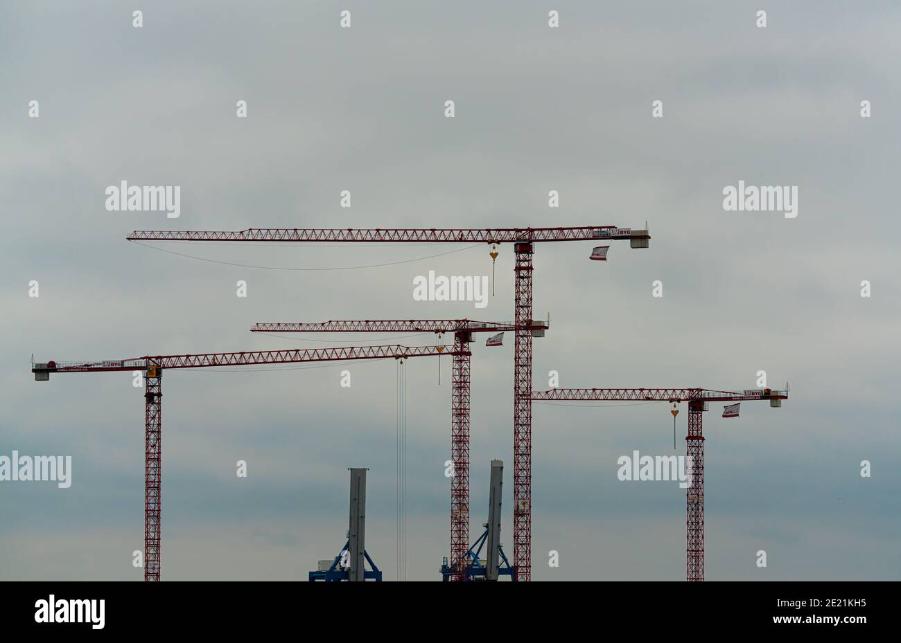 Gru di grandi dimensioni nel porto di Copenhagen. Foto Stock