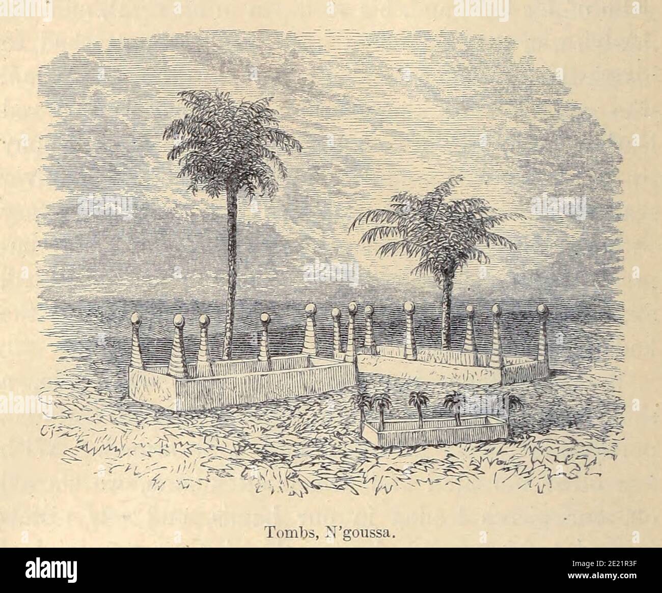 Tombe, N'goussa, Algeria dal Libro 'Grande Sahara: Vagabondaggi a sud delle montagne dell'Atlante. ' di Tristorm, H. B. (Henry Baker), pubblicato da J. Murray a Londra nel 1860 Foto Stock
