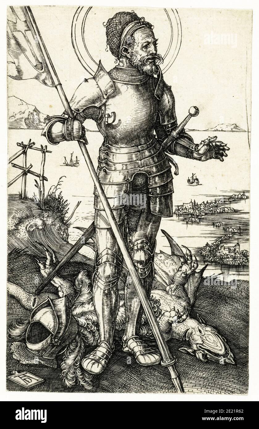 San Giorgio e il Drago, incisione di Albrecht Dürer, 1500-1505 Foto Stock