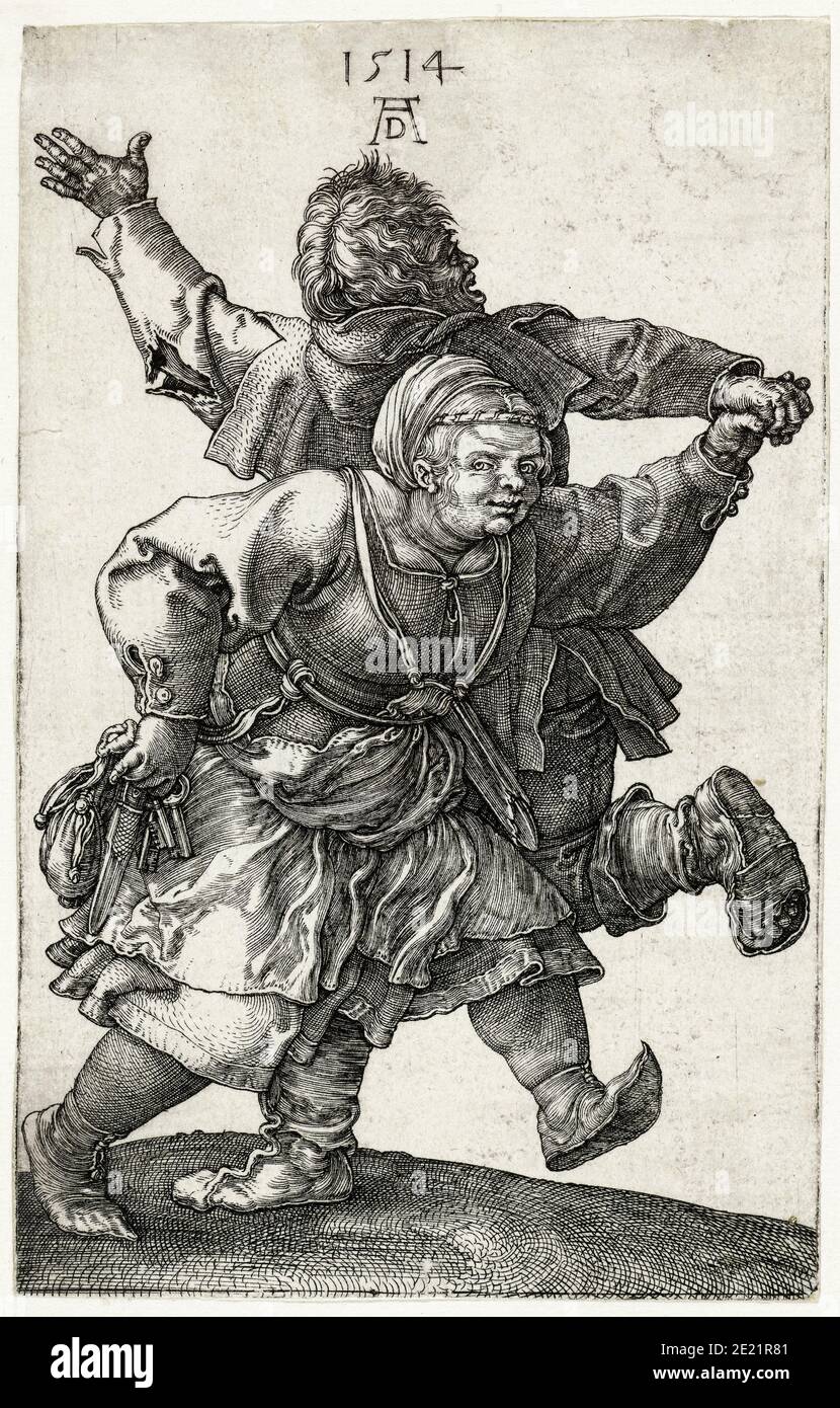 Albrecht Dürer, Coppia contadino danzante, incisione, 1514 Foto Stock