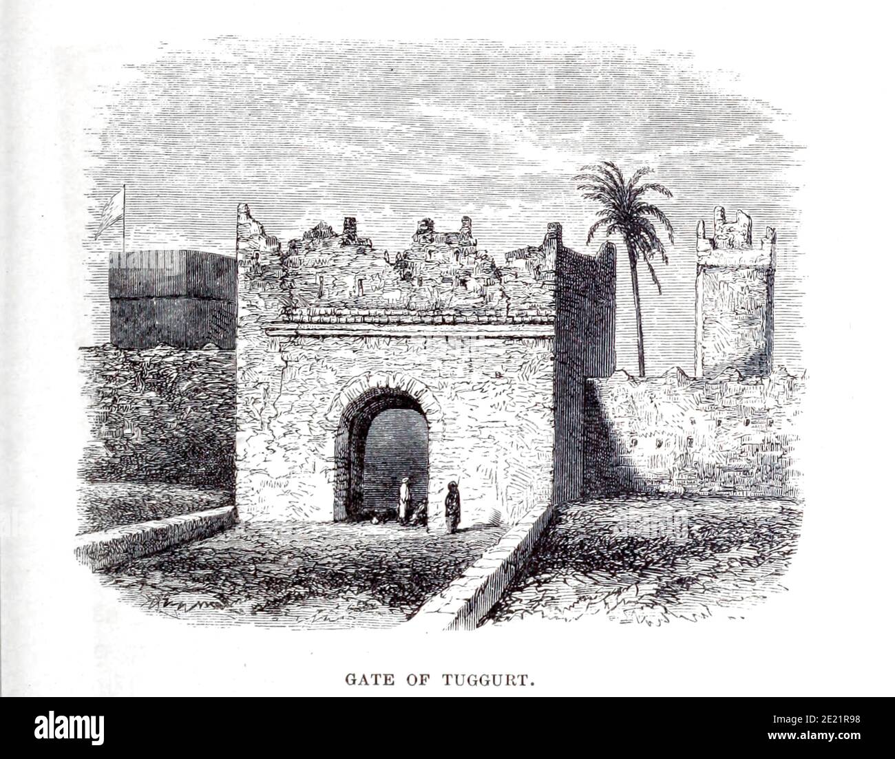 Porta di Tuggurt [Tougcourt, Algeria] dal Libro ' Grande Sahara: Vagabondaggi a sud delle montagne dell'Atlante. ' di Tristorm, H. B. (Henry Baker), pubblicato da J. Murray a Londra nel 1860 Foto Stock