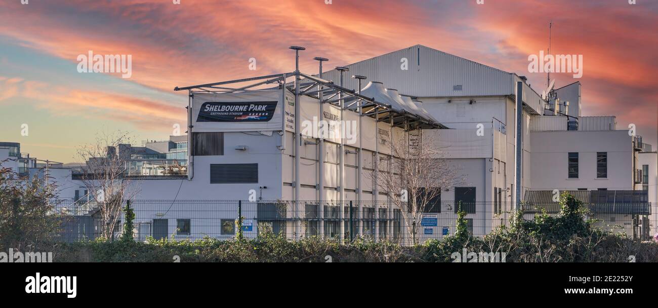 Shelbourne Park Greyhound Stadium vicino a Ringsend, Dublino, Irlanda. E' l'unico stadio di levrieri nella capitale irlandese. Foto Stock