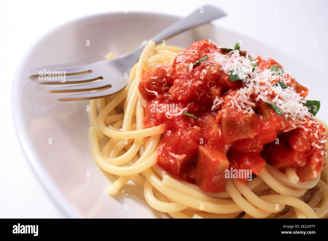 Spaghetti italiani all'amatriciana Foto Stock
