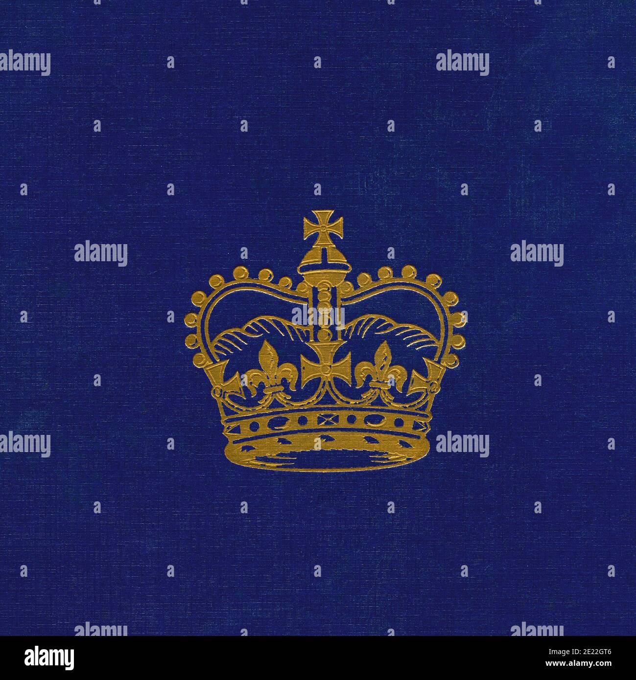 EDITORIALE SOLO oro illustrazione su sfondo blu della Corona di San Edoardo. Copertina del libro dell'incoronazione della Regina Elisabetta, pubblicato nel 1953. Foto Stock