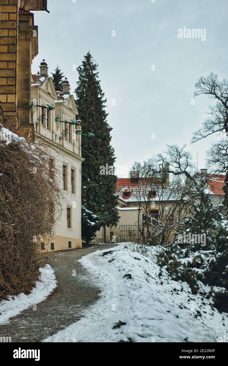 Pruhonice Park sotto la neve Foto Stock