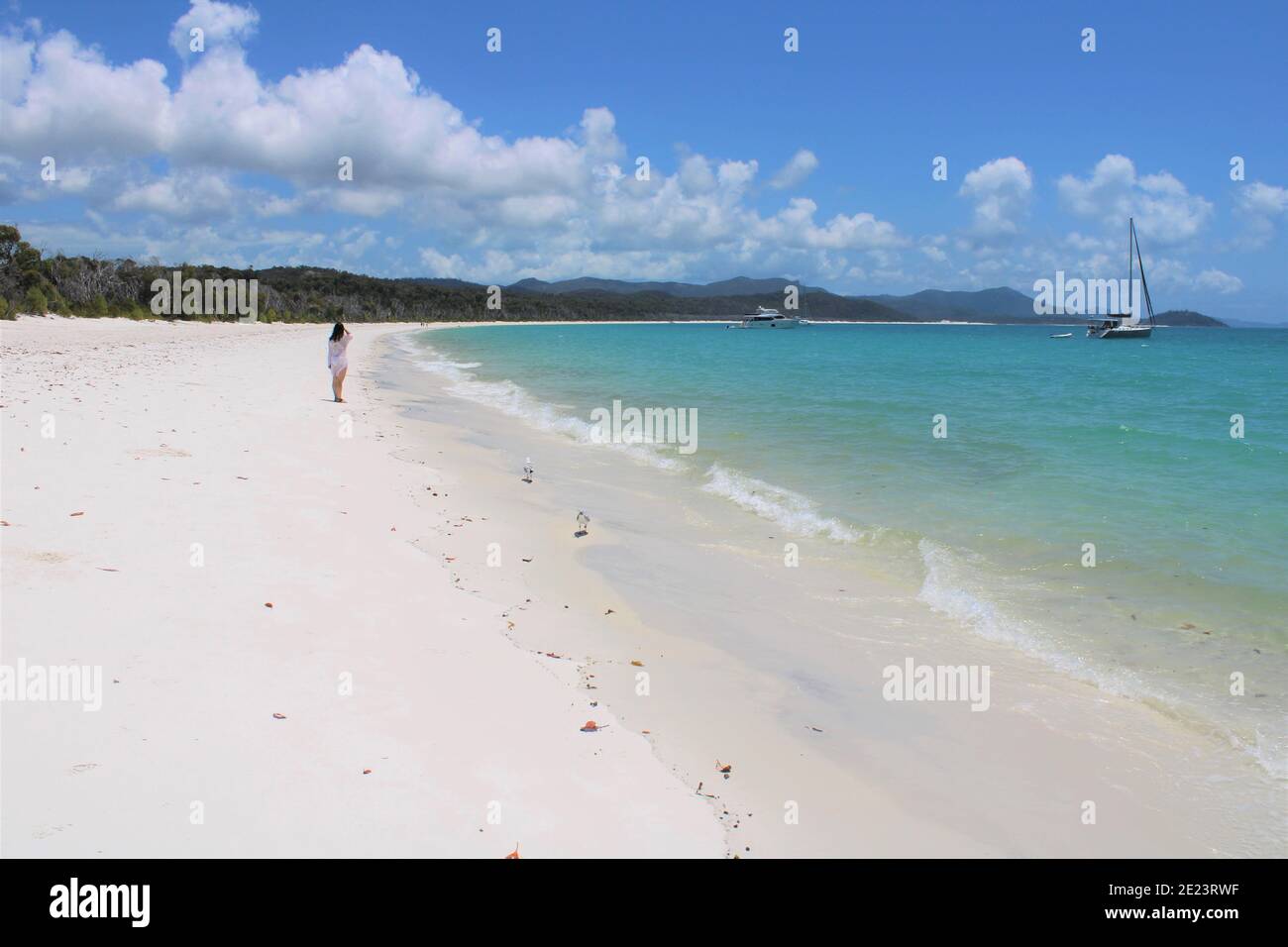 Whitehaven Beach, Whitsunday Island, Australia. White Silica Sand Beach Foto Stock