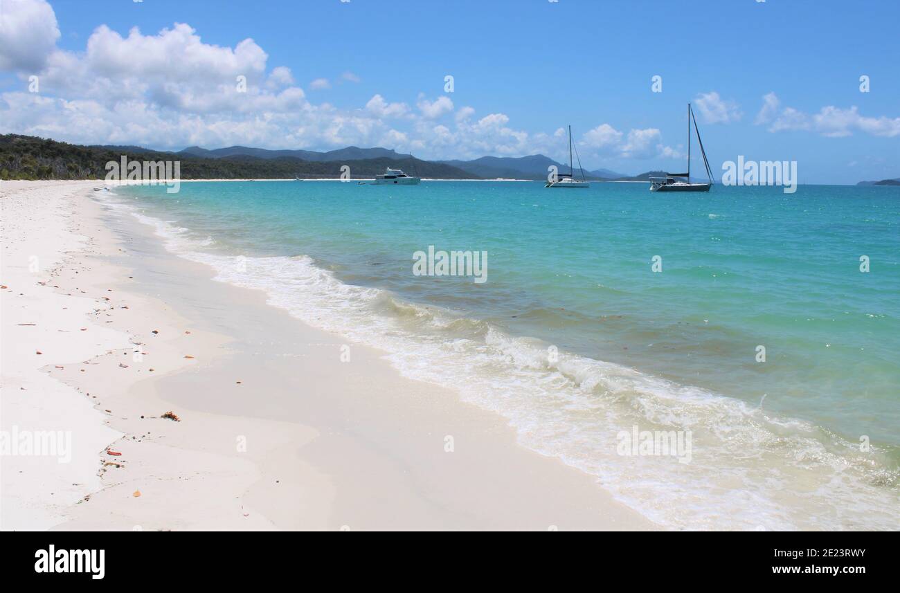 Whitehaven Beach, Whitsunday Island, Australia. White Silica Sand Beach Foto Stock
