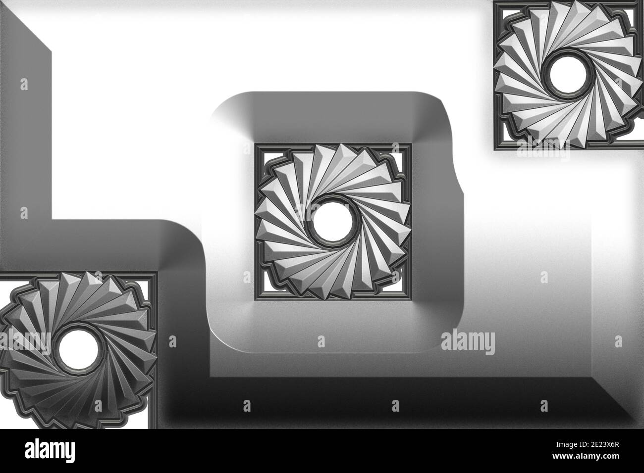 I ventilatori in rilievo in scatola in un mondo bianco e nero di materia grigia Foto Stock