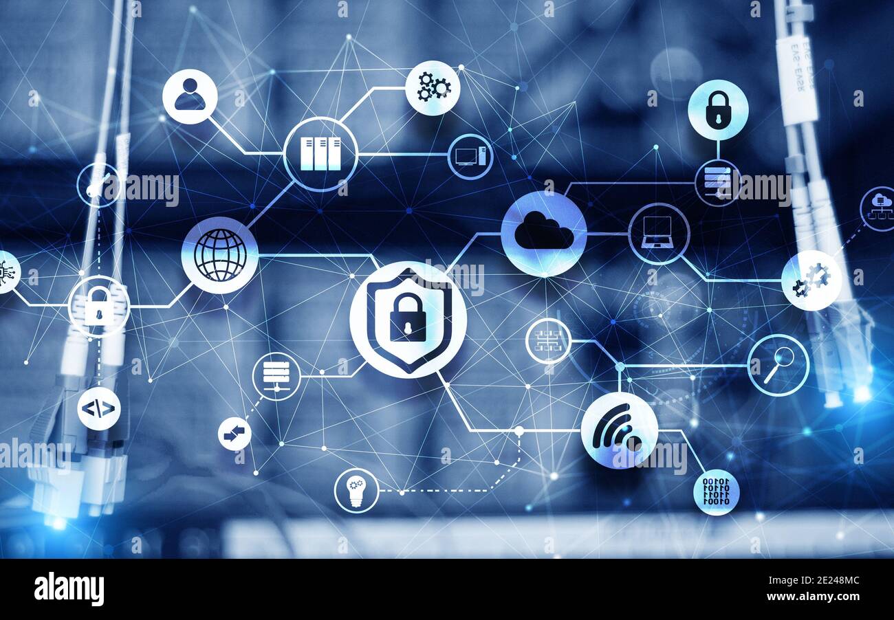 Concetto di sicurezza dei dati. Icone: Lucchetto chiuso, Wifi E cloud su sfondo digitale Foto Stock