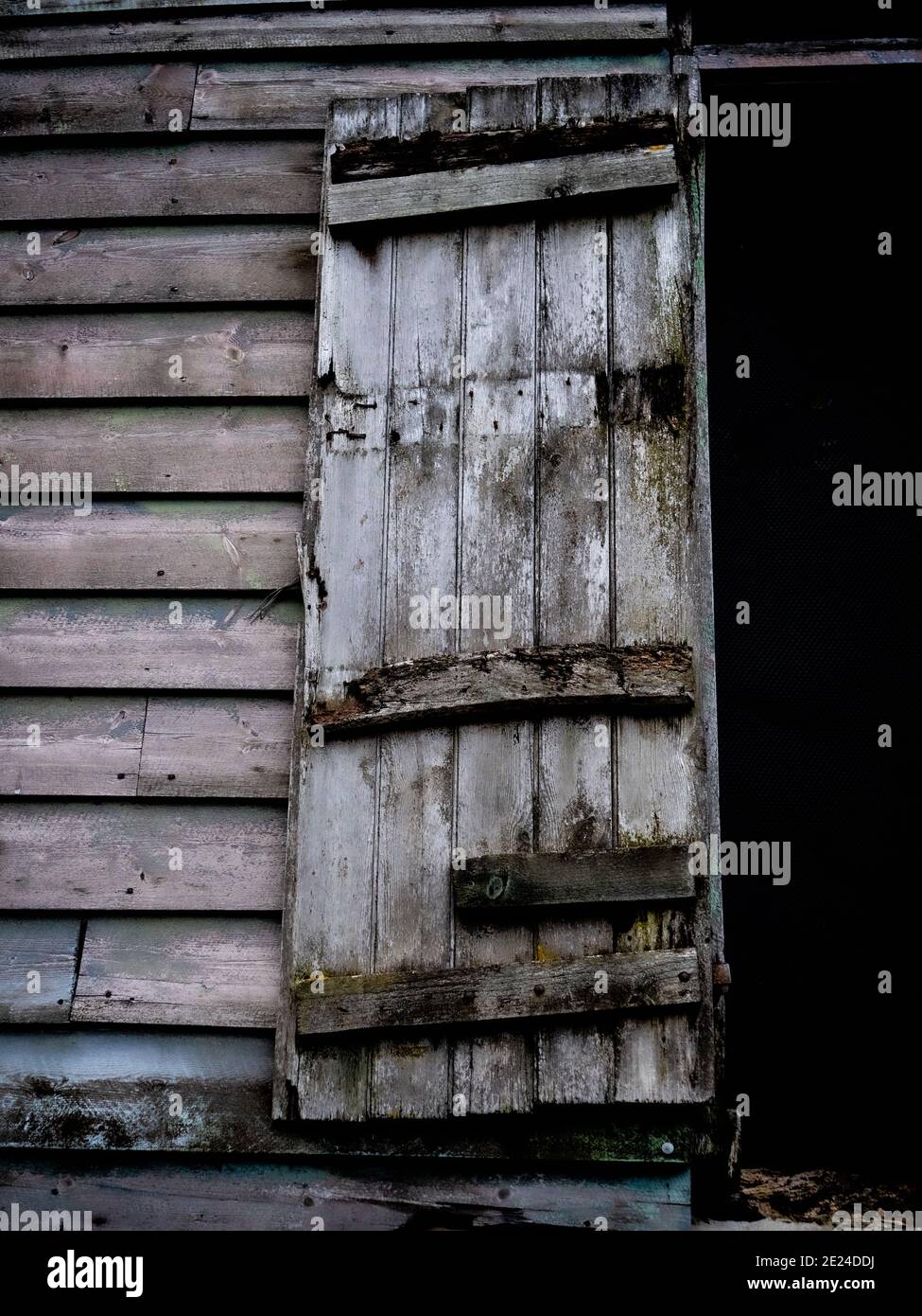 Primo piano di carico porta sul vecchio fienile a Westbury, Wiltshire, Inghilterra, Regno Unito. Foto Stock