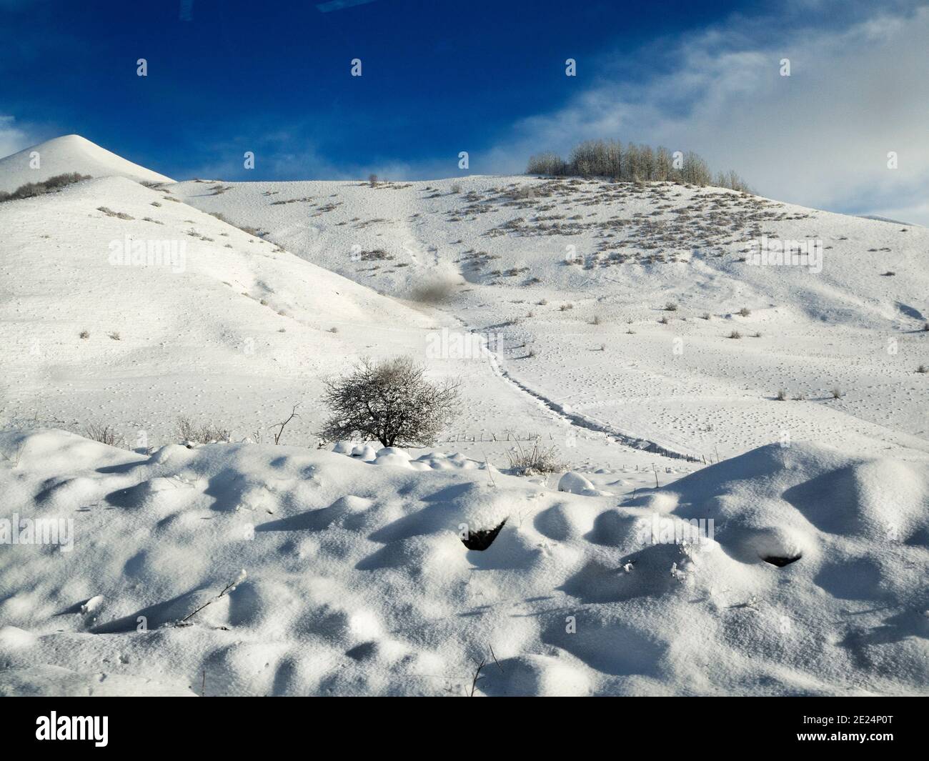 Paesaggio rurale invernale nelle montagne del Caucaso, Georgia Foto Stock