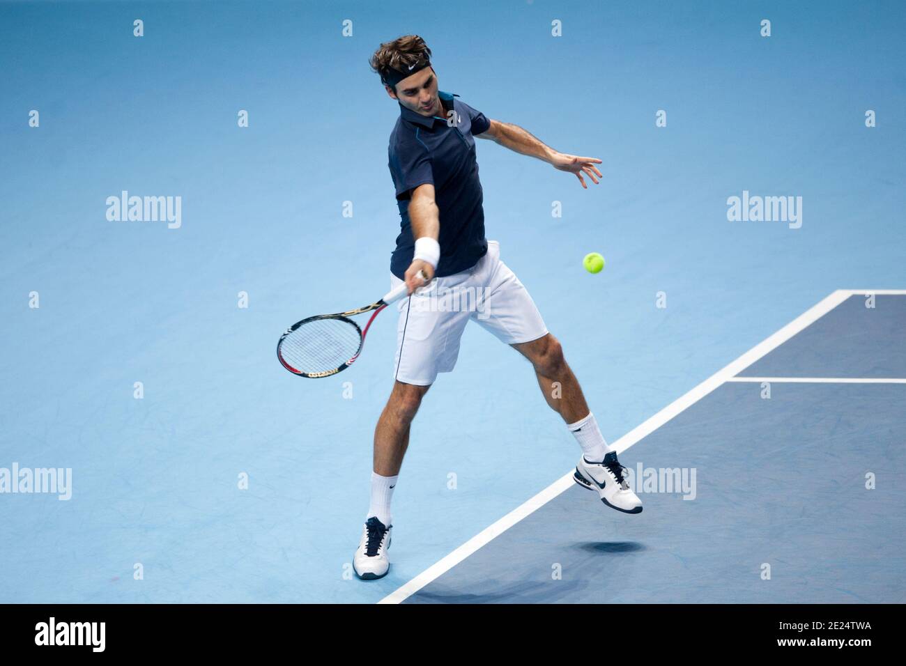 Roger Federer in azione Foto Stock