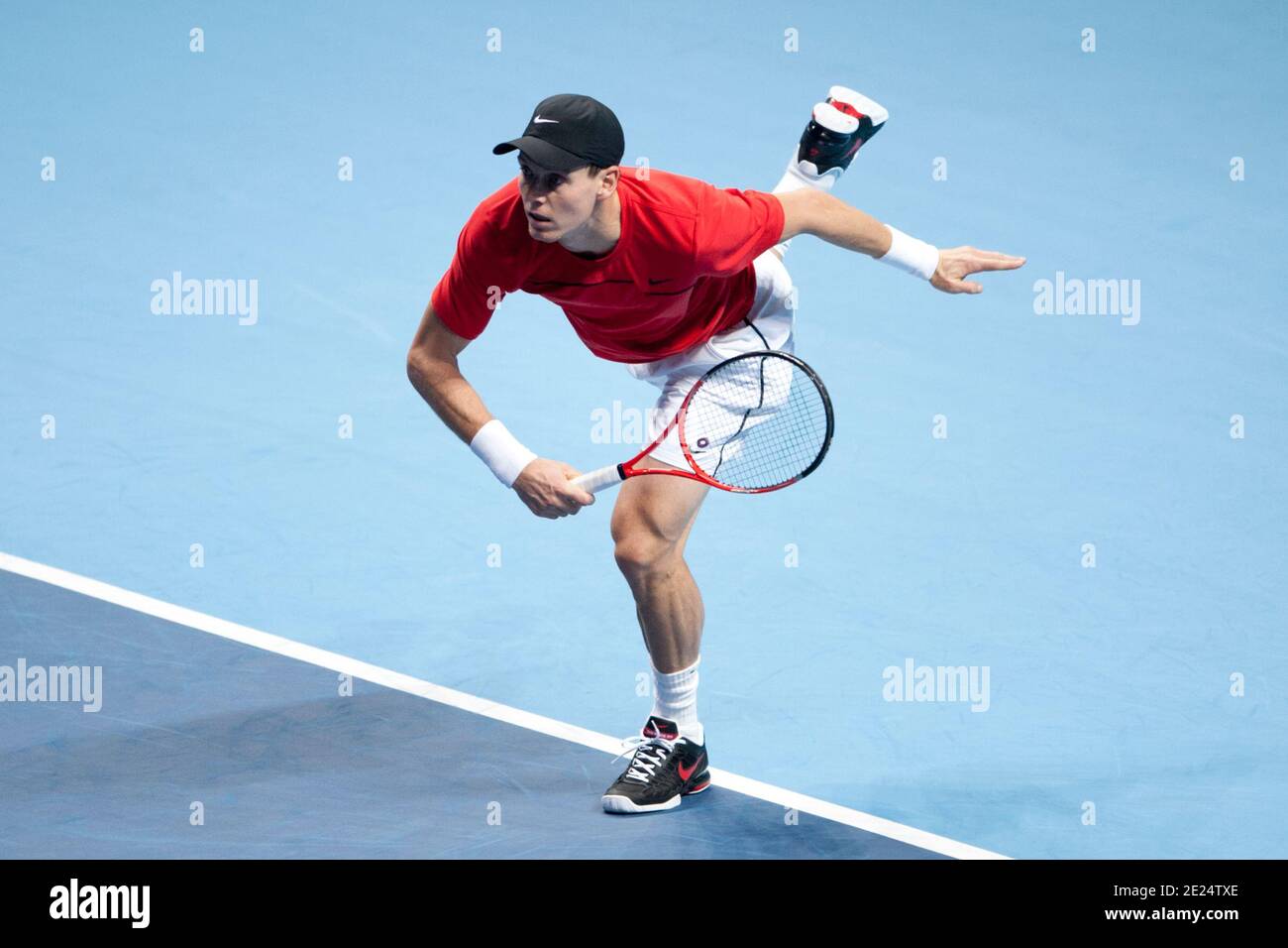 Tomas Berdych della Repubblica Ceca in azione presso il Finali dell'ATP World Tour Foto Stock