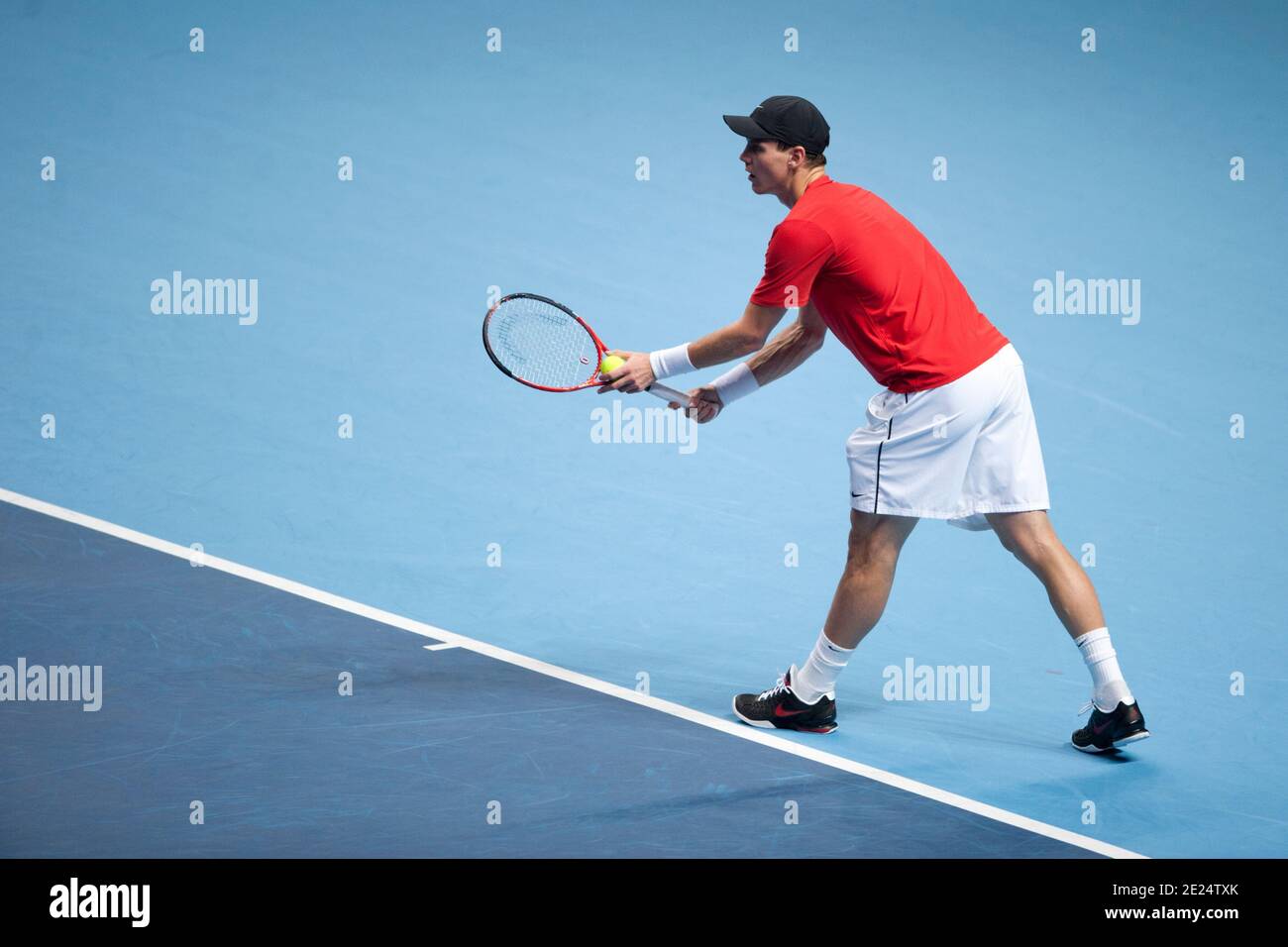 Tomas Berdych della Repubblica Ceca in azione presso il Finali dell'ATP World Tour Foto Stock