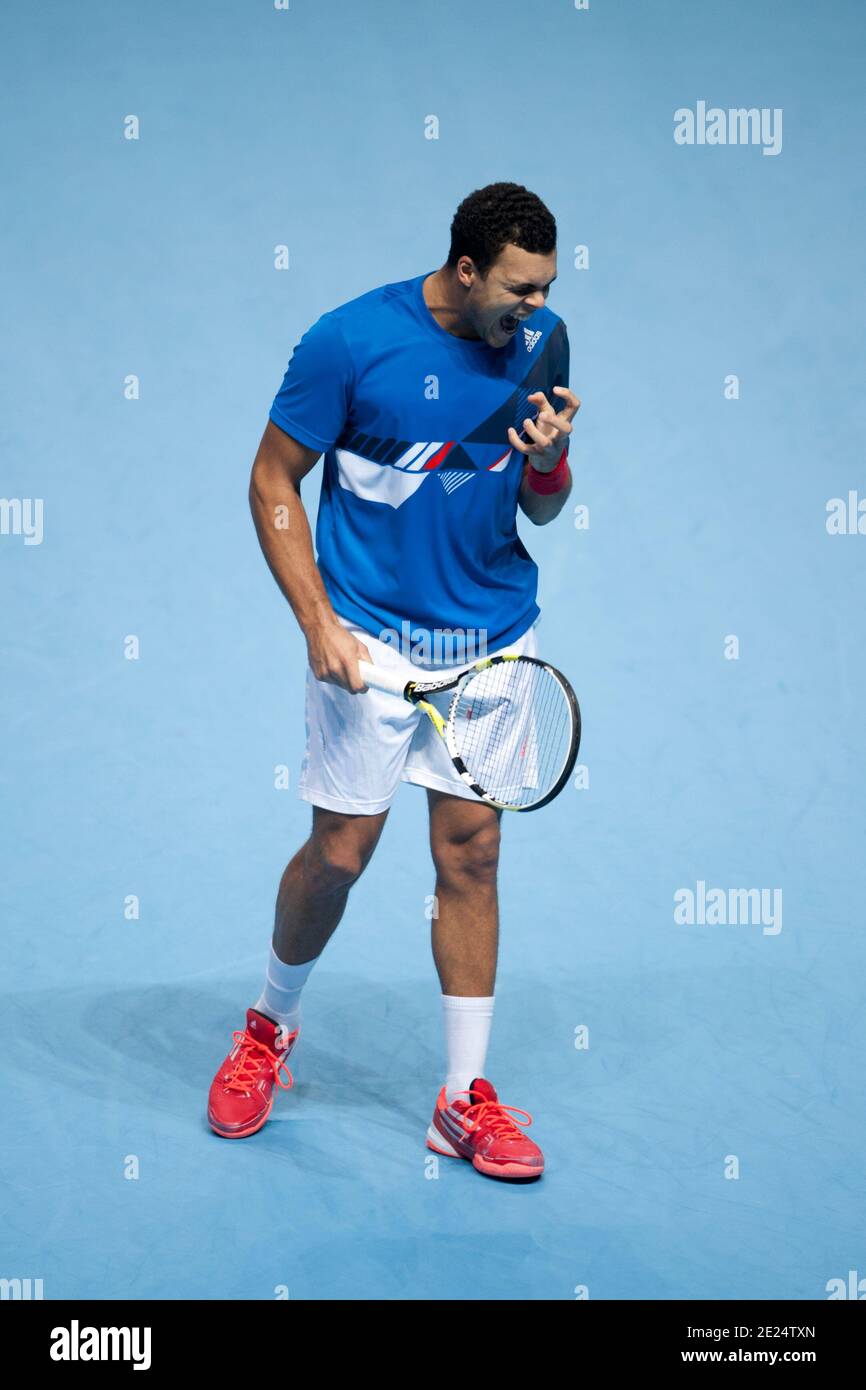 Jo-Wilfried Tsonga in azione alle finali dell'ATP World Tour Foto Stock
