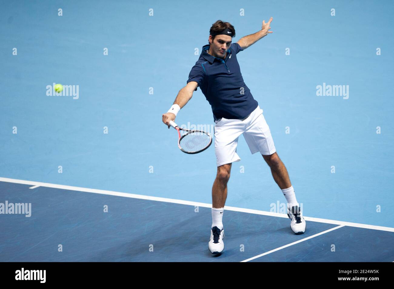 Roger Federer della Svizzera in azione al mondo ATP Finali del tour Foto Stock