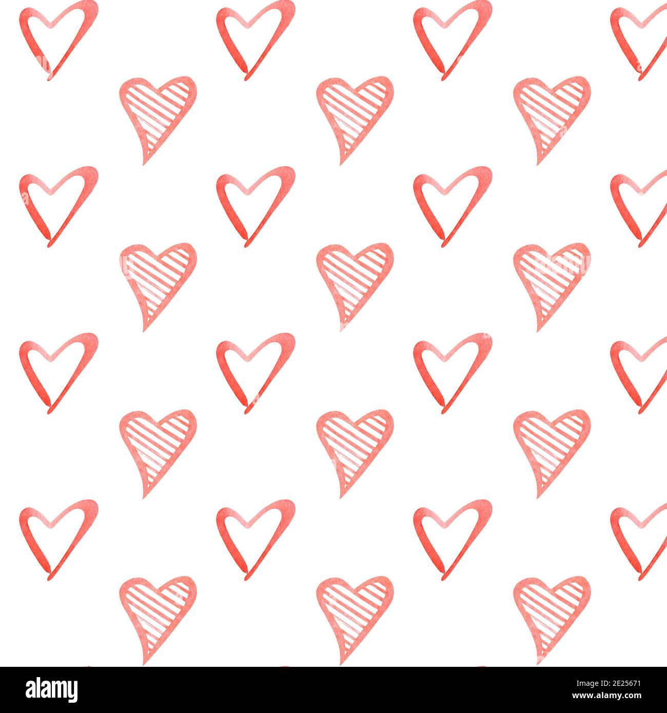 Motivo cuori dipinti a mano di colore rosso senza cuciture. San Valentino di background Foto Stock