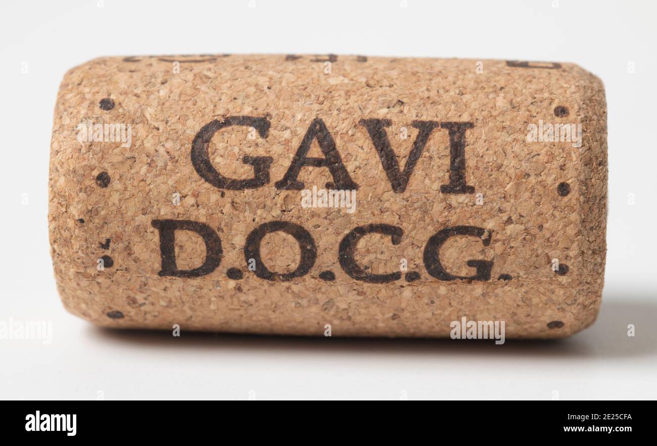Bottiglia di vino in sughero Gavi D.O.C.G. Foto Stock
