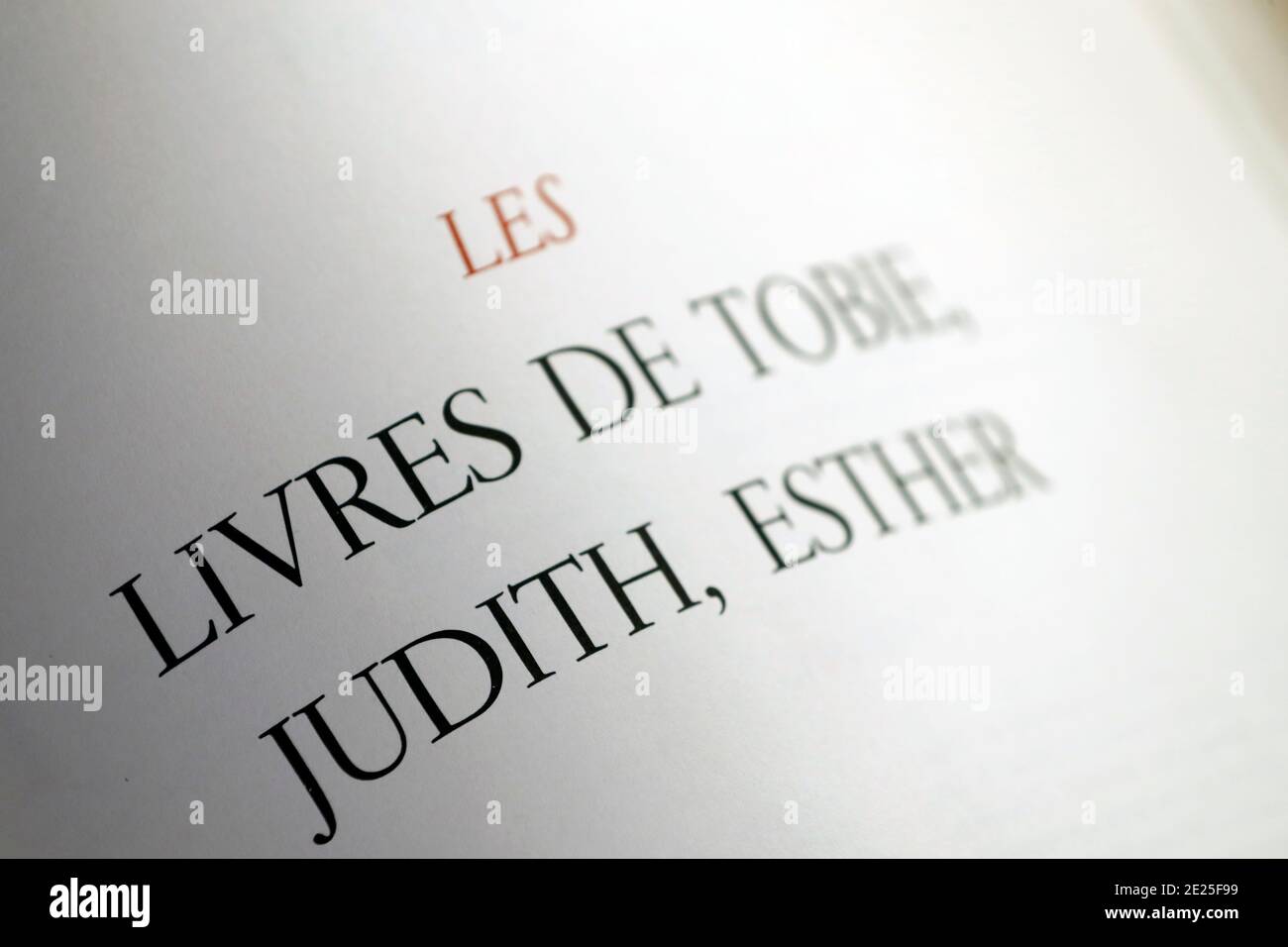 sacra bibbia in francese. Vecchio testamento. Libri di Tobias, Giuditta ed Esther. Francia. Foto Stock