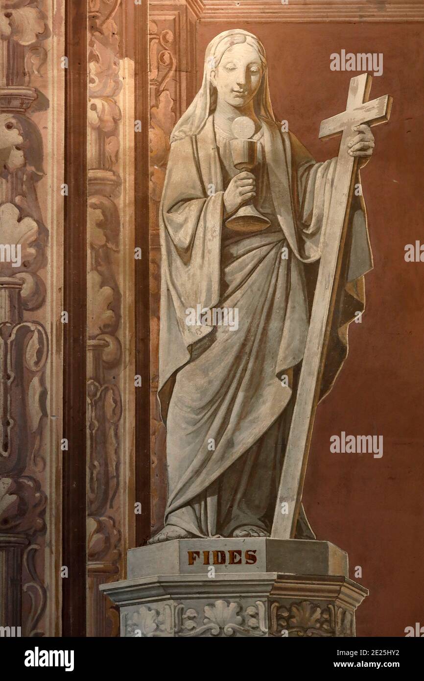 Rumilly chiesa. Pittura di parete. Allegoria della lealtà. Francia. Foto Stock