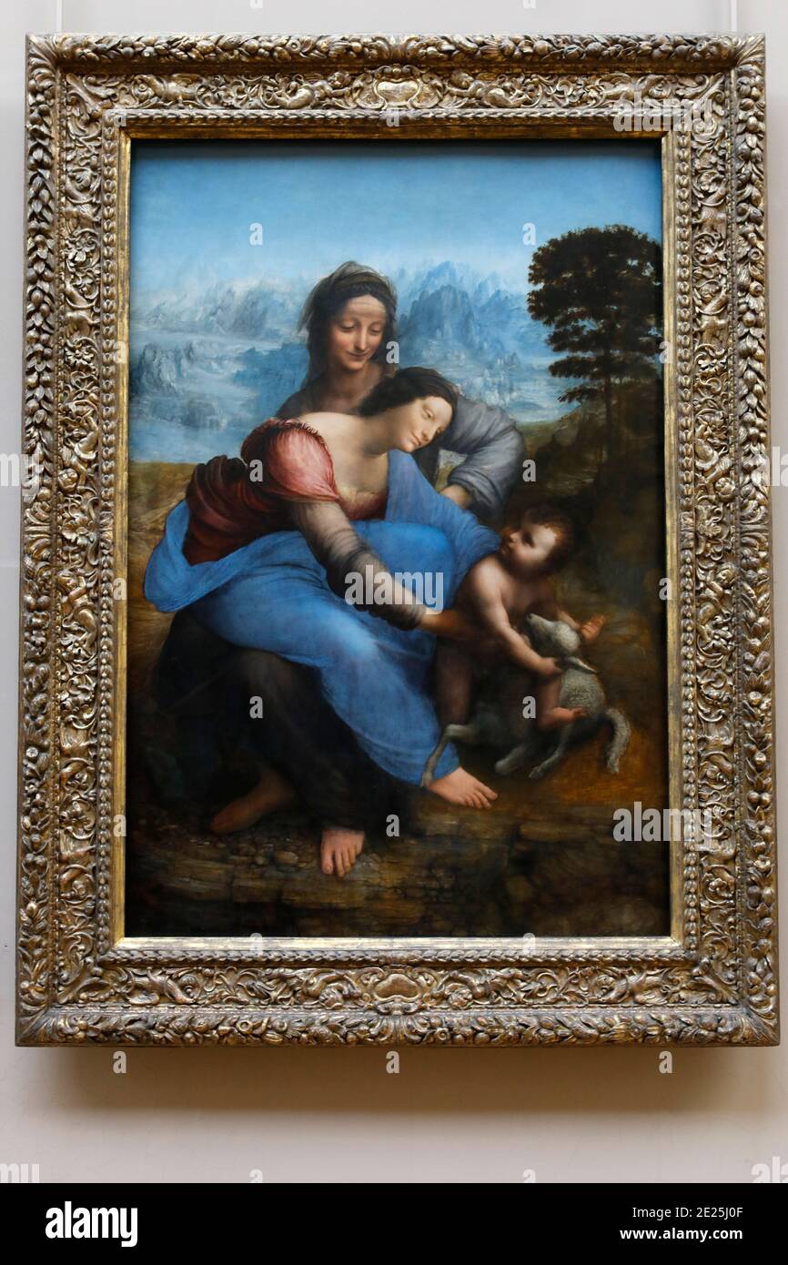 Museo del Louvre, Parigi, Francia. Leonardo da Vinci, la Vergine e il bambino con Sant'Anna, olio su pannello, c. 1503-1519. Foto Stock