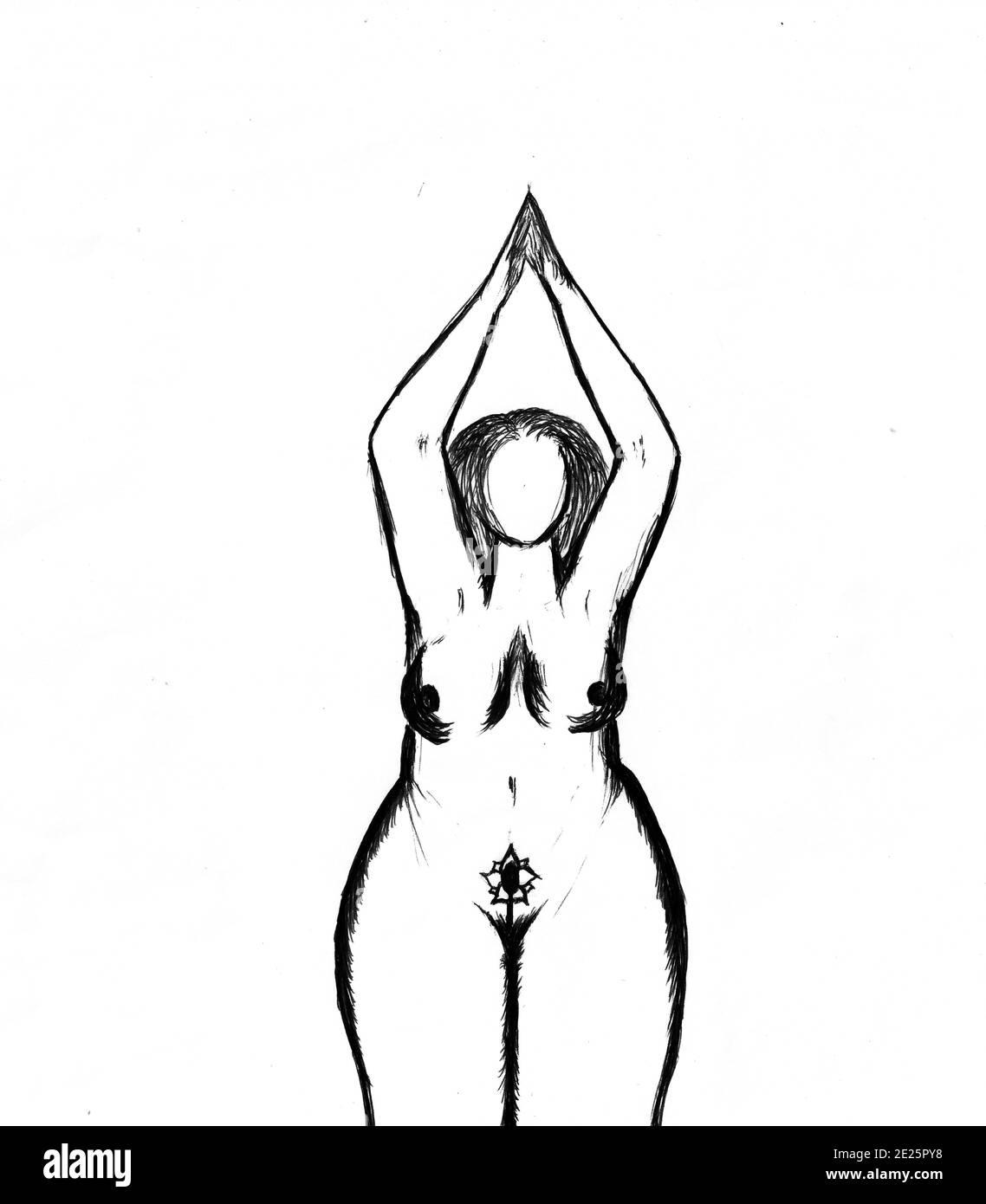 Città del Capo Sud Africa - 13-08-2019 Illustrazione stile inchiostro. Donna voluttuosa che abbraccia il suo corpo. Foto Stock