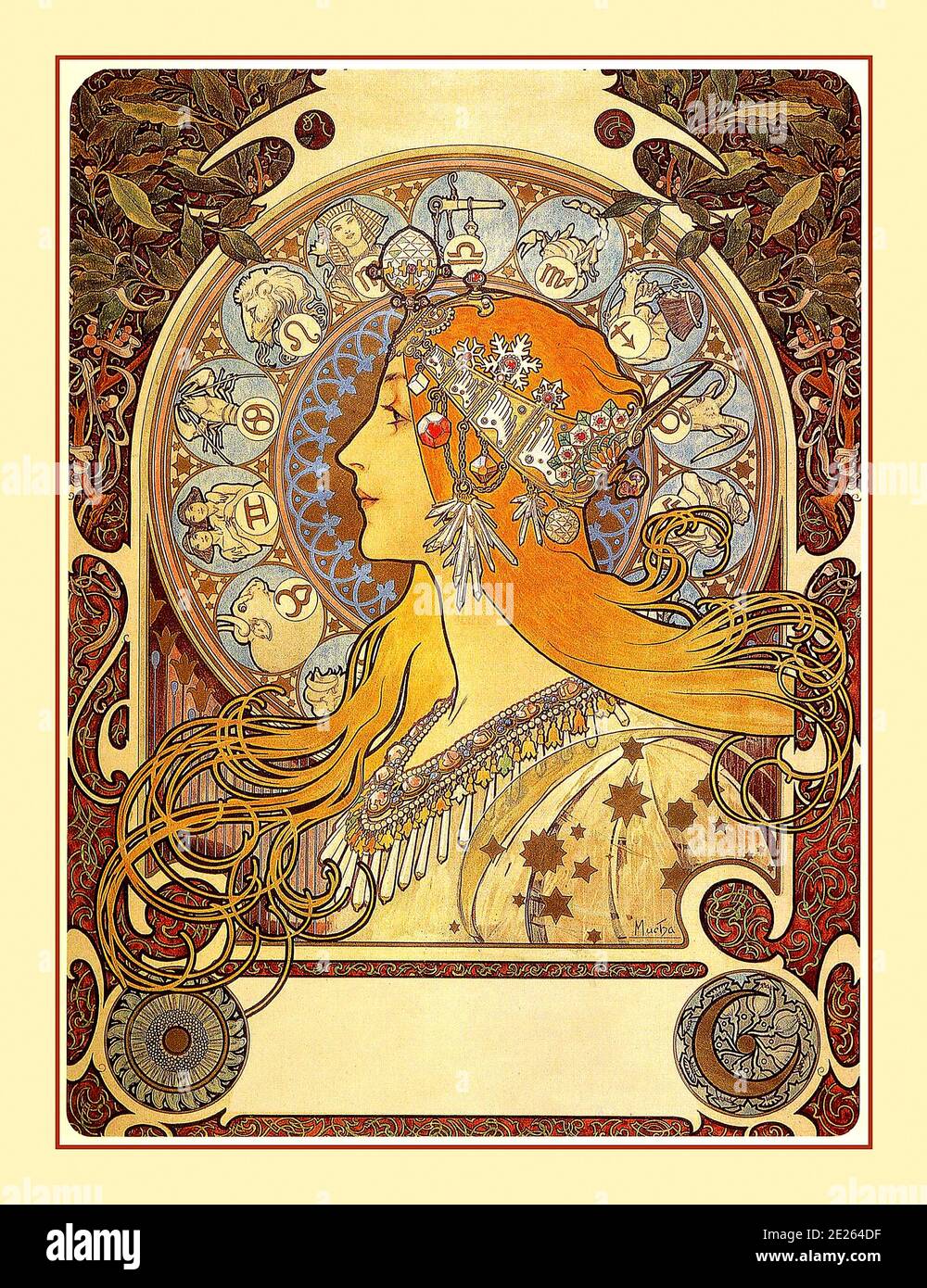 MANIFESTO d'arte litografica a tema Zodiaco MUCHA 1896. Stile Art Nouveau. Alphonse Mucha (1860 – 1936). Foto Stock