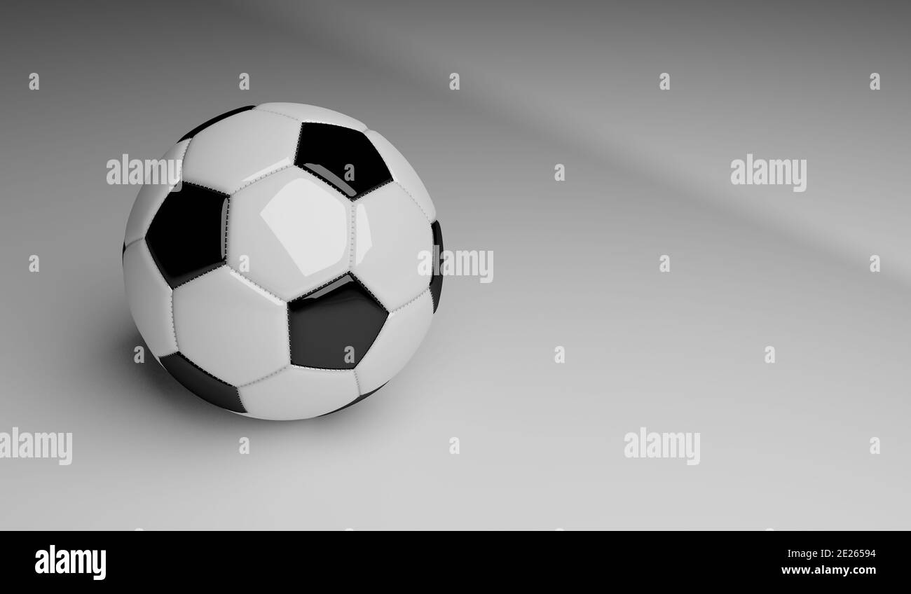 palla di calcio bianco e nero sfondo del gioco 3d render close su Foto Stock