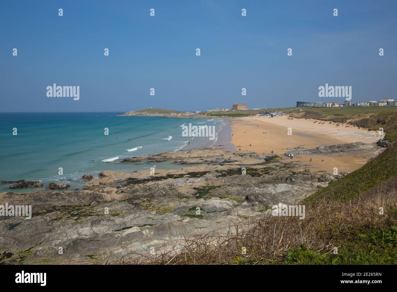 Newquay North Cornwall Fistral Beach South West England One of le migliori spiagge per il surf Foto Stock