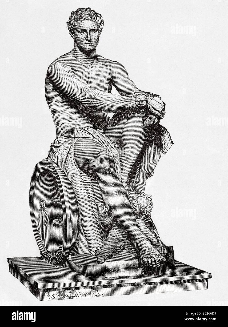 Il Ludovisi Ares è una scultura di marmo romano Antonino di Marte. Grecia storia antica. Vecchia illustrazione dell'incisione dal libro Storia universale di Oscar Jager 1890 Foto Stock